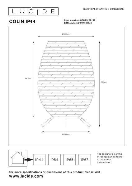 Lucide COLIN IP44 - Lampe de table Rechargeable Intérieur/Extérieur - Batterie/Piles - LED 3 StepDim - 1x3W 3000K - IP44 - Noir - technique